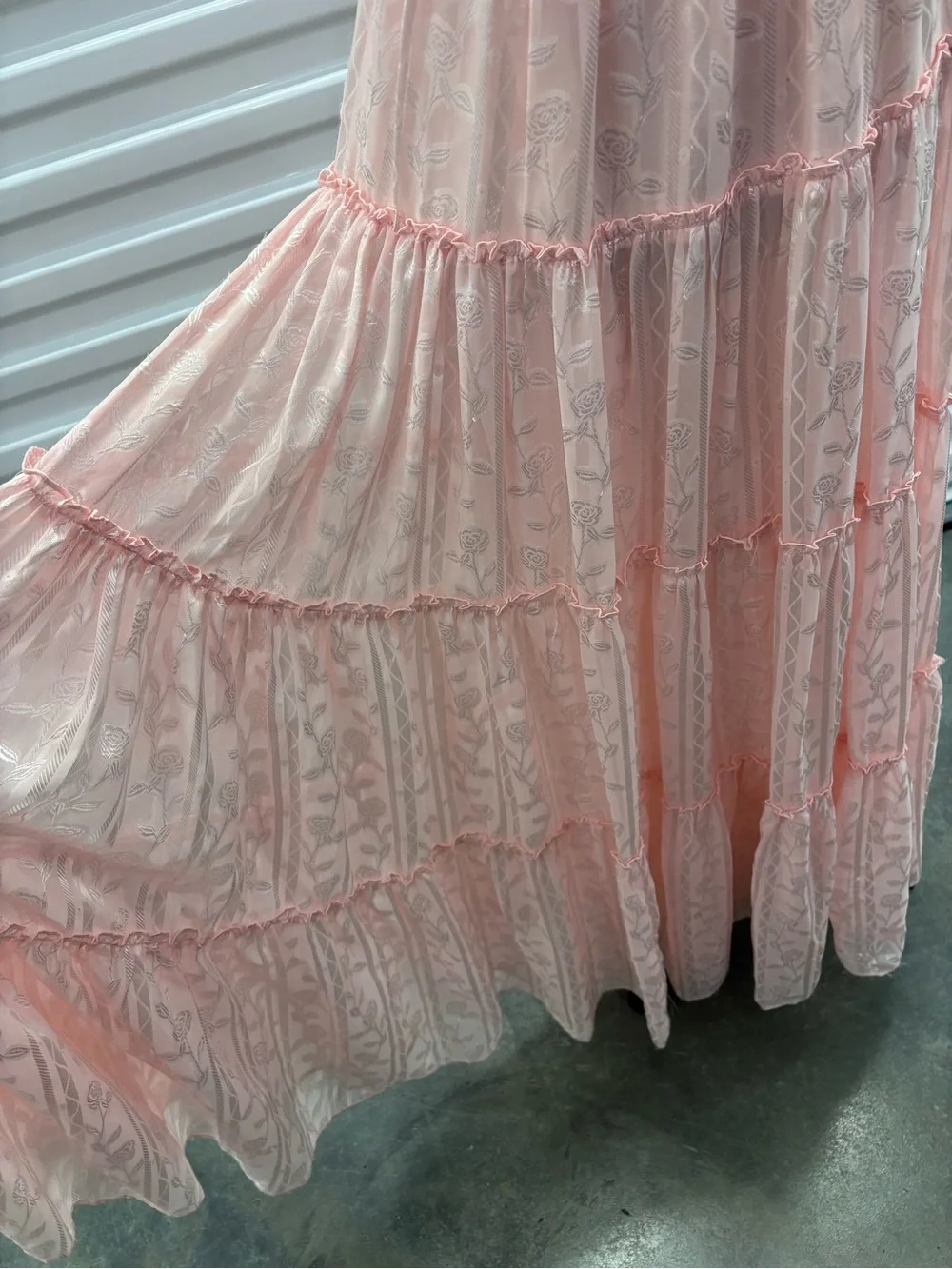 Lulus Small Picturesque Allure Blush Pink Jacquard Tie-Strap Maxi Dress Wedding - Picture 6 of 11